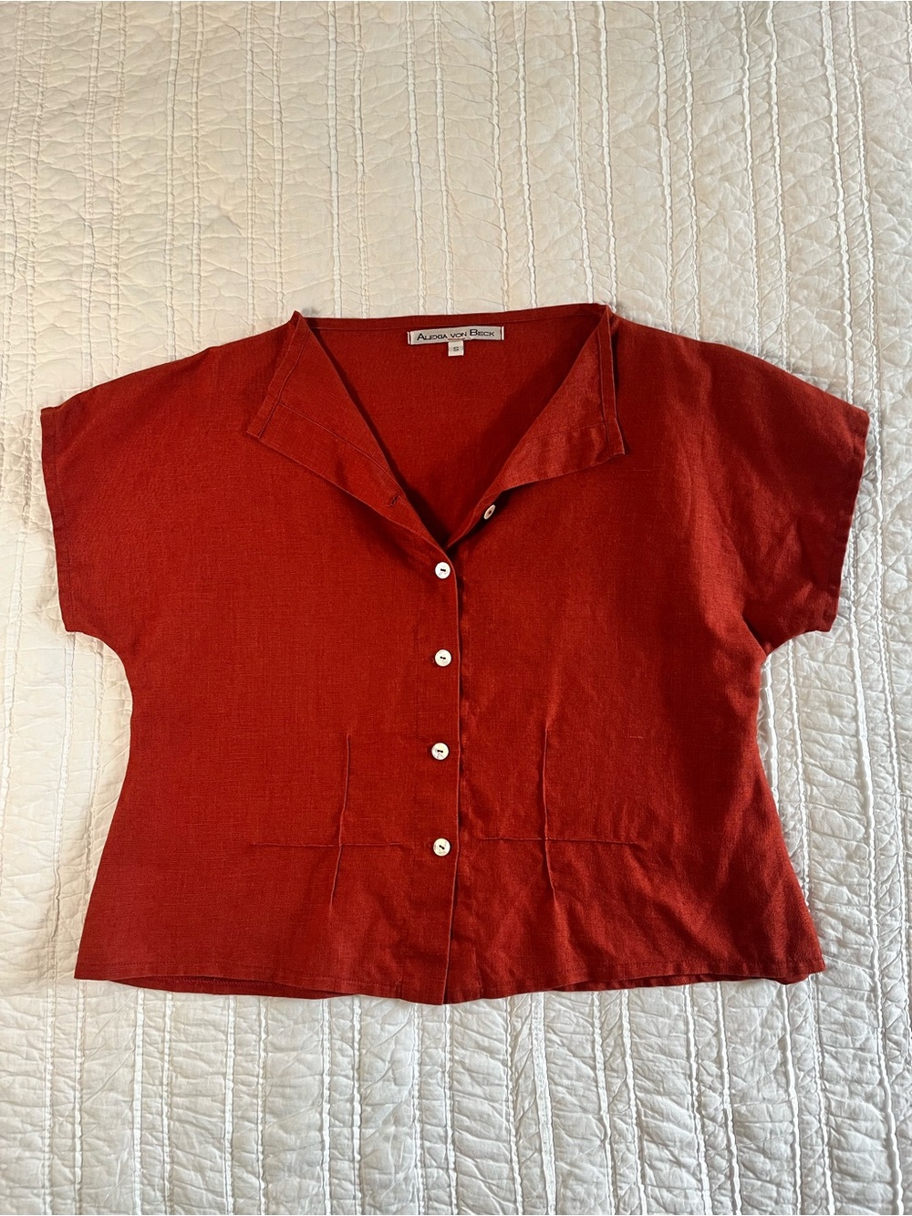 Vintage 90s Alexia Von Beck Rust Red 100% Linen Boxy Top - Size S
